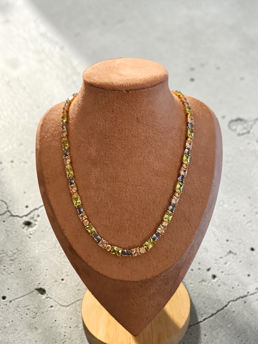 Nwt Sassified Boutique Multicolor Gemstone Tennis Necklace - Gold Tone